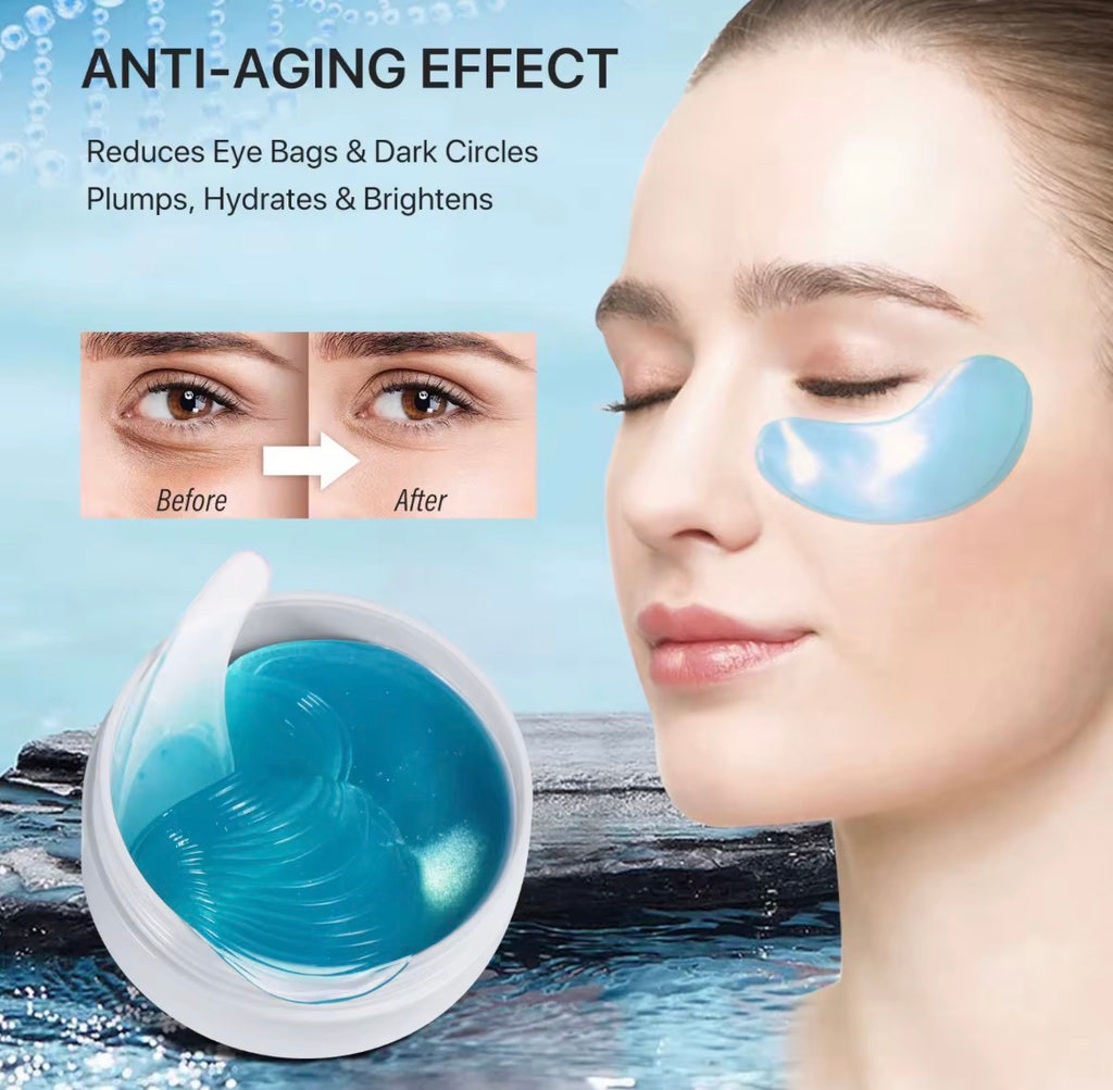 HYDROGEL EYE MASK, 3-CERAMIDE, HYALURONIC ACID, Q10, VITAMIN C, RETINOL.