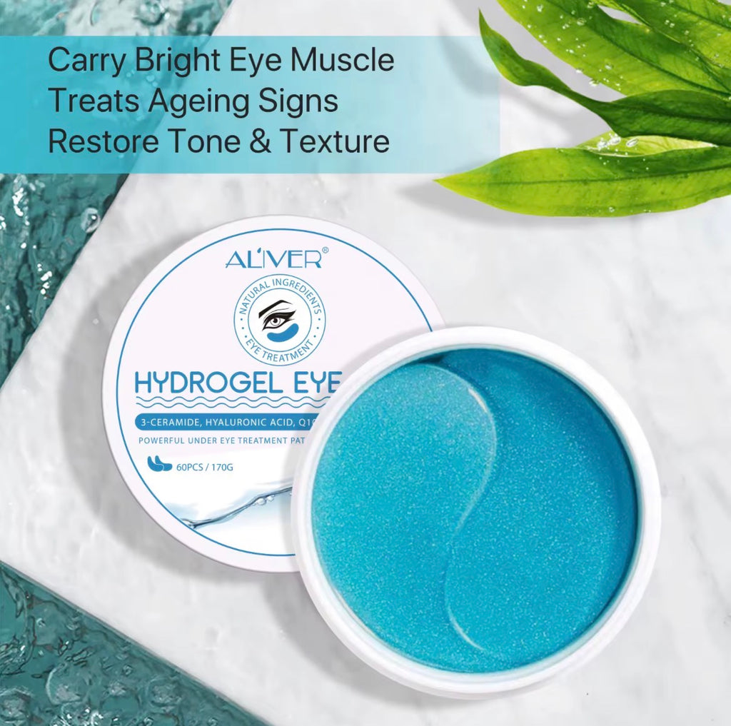 HYDROGEL EYE MASK, 3-CERAMIDE, HYALURONIC ACID, Q10, VITAMIN C, RETINOL.